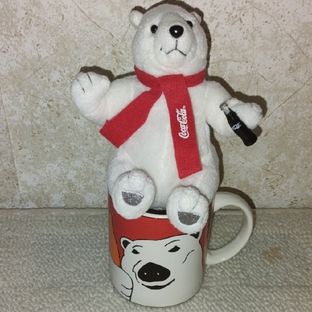 1996 Coca-Cola Mug And Plush Polar Bear  Set, Vintage, Collectable